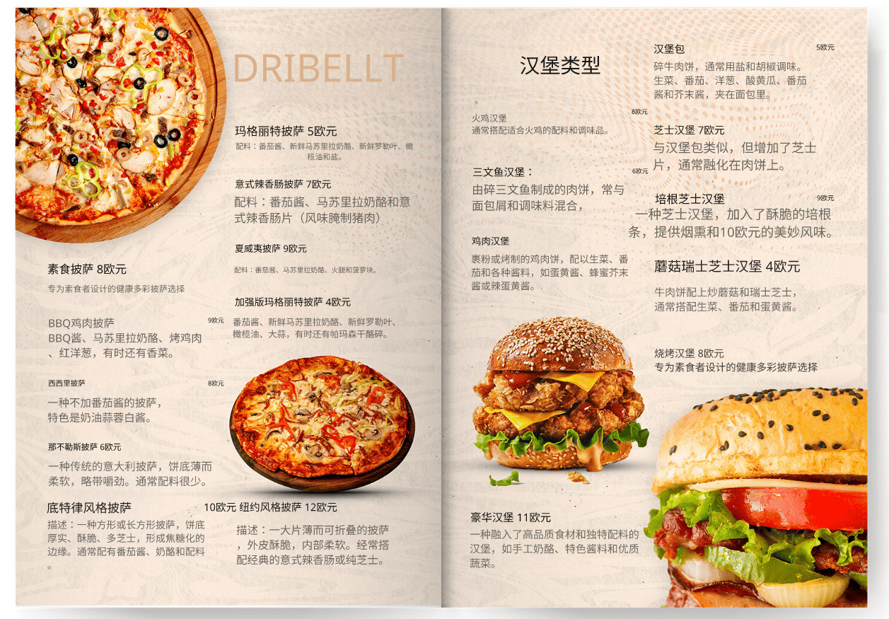Restaurant menu translated image