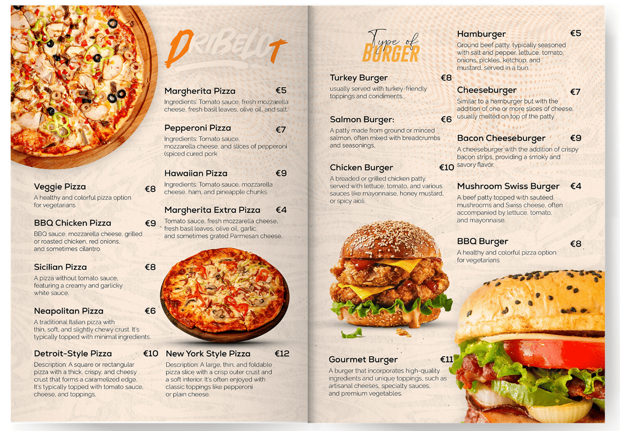 Restaurant menu image